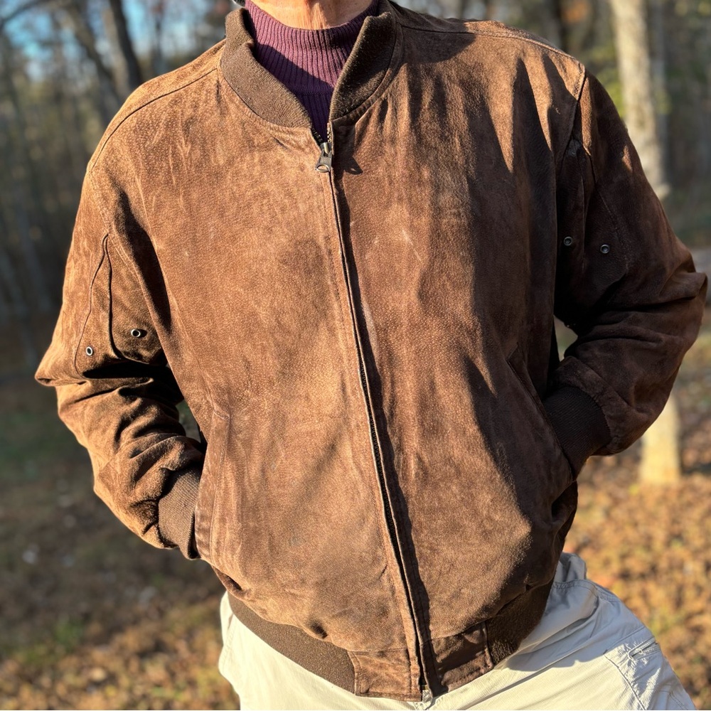 ANDHURST—Vintage Brown Pigskin Suede Leather Bomber—Men’s L—Made in Korea—VG